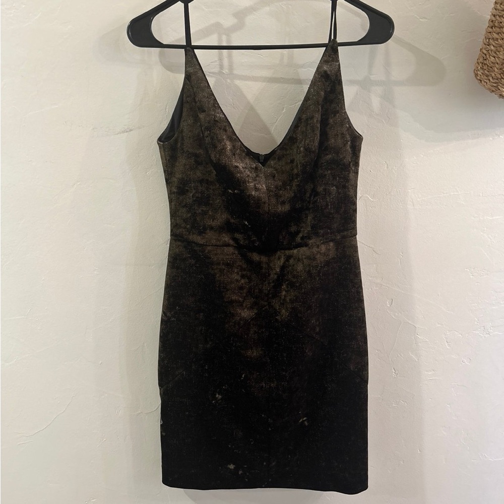 Black halo bronze metallic velvet jacquard mini dress-size 4